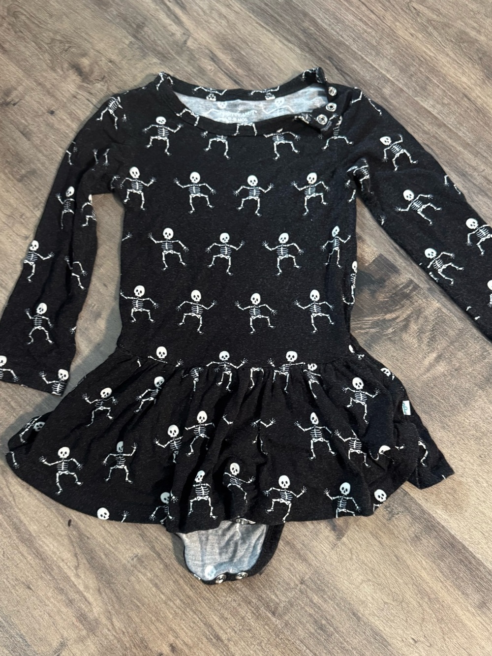 Posh Peanut Skelly Skeleton Long Sleeve Twirl Bamboo Bodysuit Dress 12-18mo